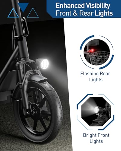 Electric Scooter with Seat, 500W Peak Motor, 20MPH, 22 Miles Range, Foldable, Dual Suspension, Drum Brakes C303