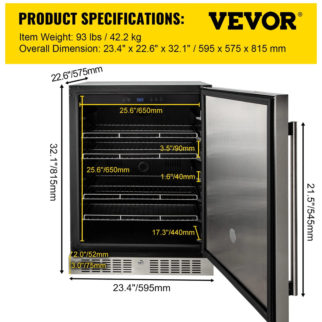 24'' Built-in Beverage Cooler 5.5 cu.ft. Reversible Door 142 Can Black & Silver A953