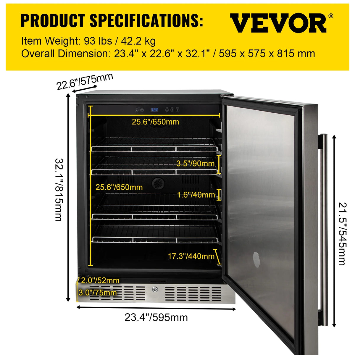24'' Built-in Beverage Cooler 5.5 cu.ft. Reversible Door 142 Can Black & Silver A953
