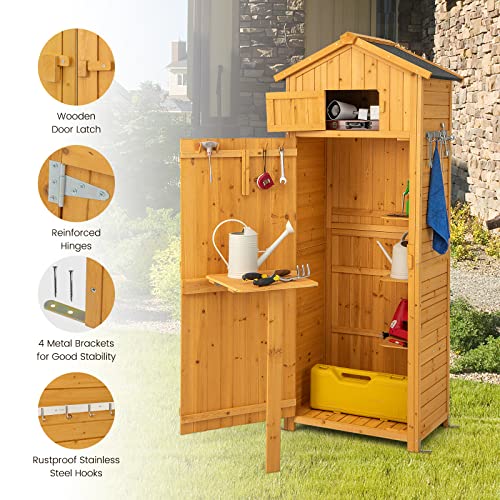 71" Tall Wooden Lockable Storage Shed with Foldable Work Table C5530
