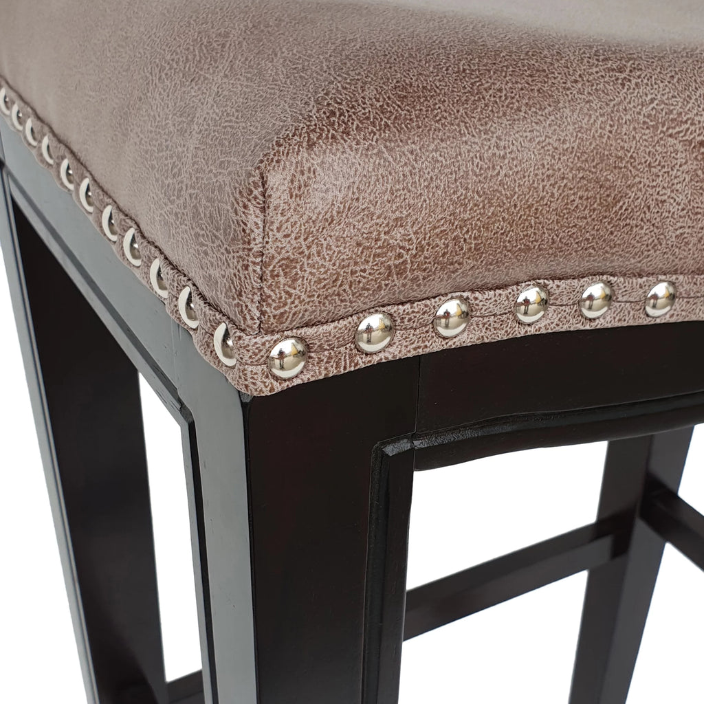 Gray and Cappuccino Brown Upholstered 30 Inch Backless Barstool Set of 2 T815308