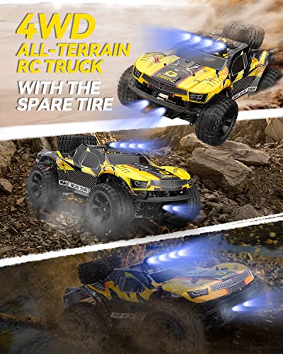 1:10 Large Remote Control Truck with Lights, 48 km/h 4x4 Off-Road Electric Vehicle with 2 Rechargeable Batteries A606