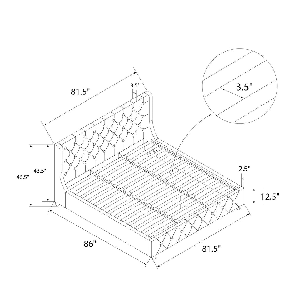 King Light Gray Linen Upholstered Bed N746921