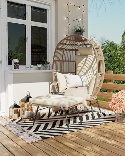 Grey Wicker Egg Chair with Ottoman G8630