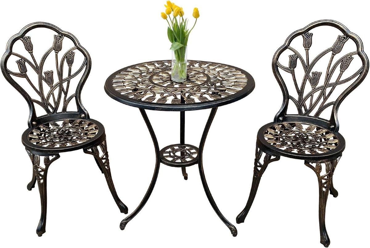 3 Piece Cast Aluminum Outdoor Table and Chairs Set M10956