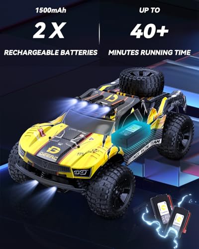 1:10 Large Remote Control Truck with Lights, 48 km/h 4x4 Off-Road Electric Vehicle with 2 Rechargeable Batteries A606