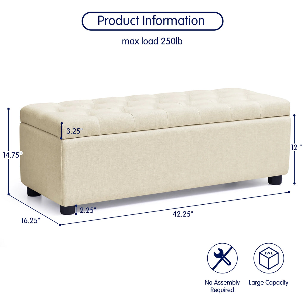 Beige Linen Fabric Storage Ottoman Bench X235183