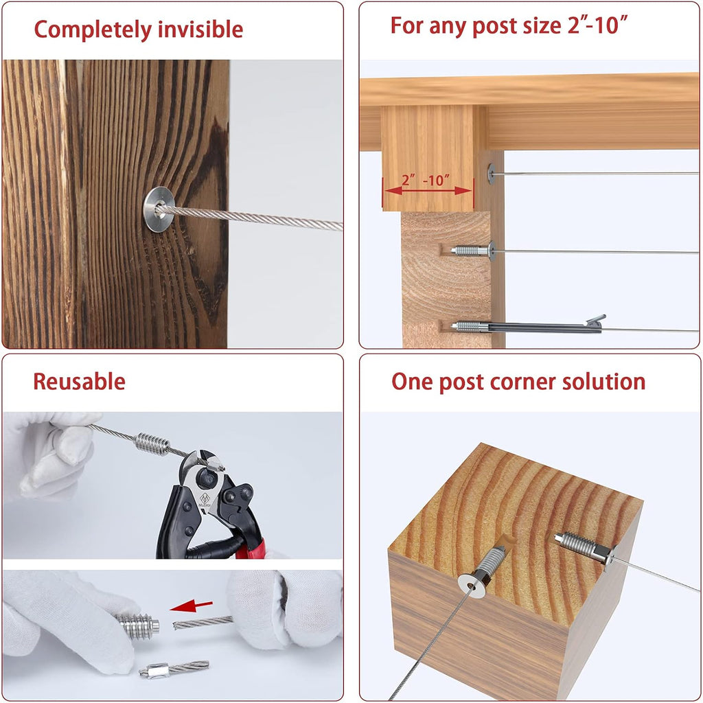 40Pack 1/8 Invisible Cable Railing Kit T316 Stainless Steel 20 Cable Line with Socket Wrench W104