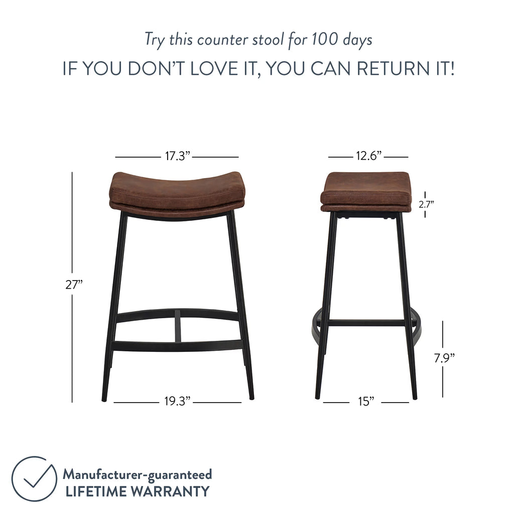 Brown Backless Upholstered Bar Stool with Metal Base R82112