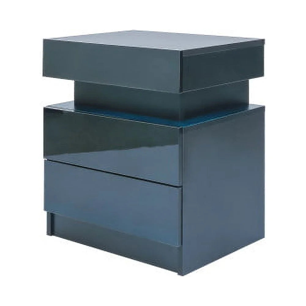 Black LED Nightstand with 2 High Gloss Drawers M652099