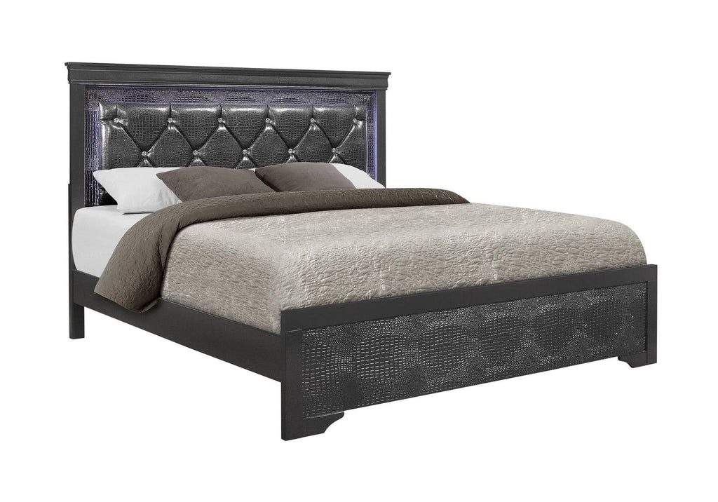 Metallic Grey Full Bed with LED Light K47556