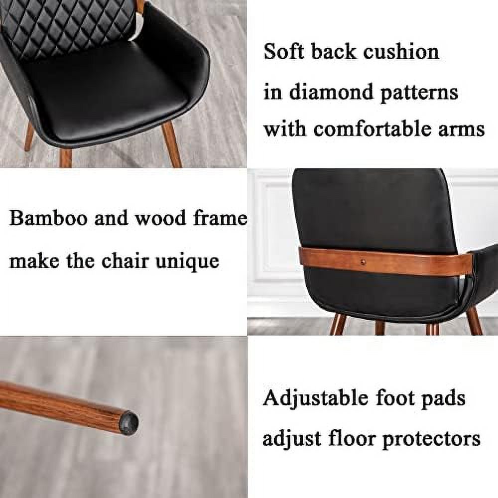 Mid Century Modern Dining Chairs Set of 2 Fabric Chair Bentwood Frame with Armrest Upholstered Seat Metal Legs R91879