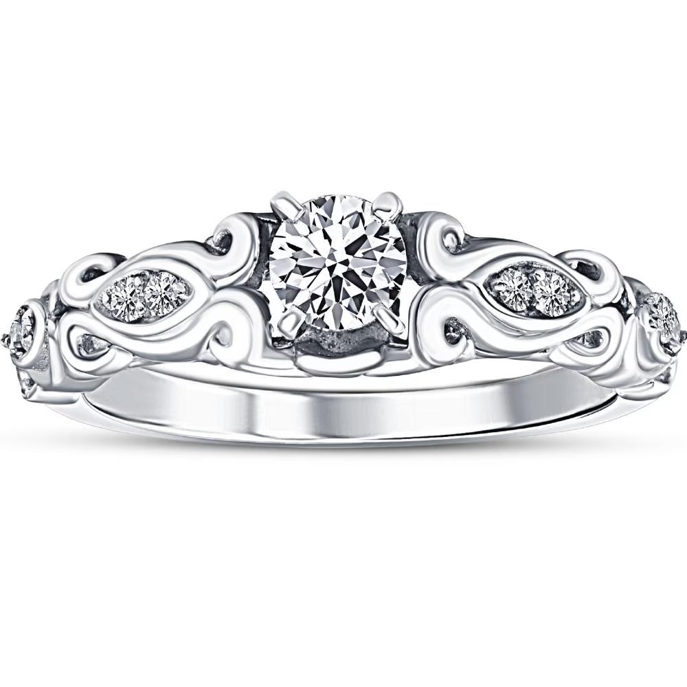 Vintage Diamond Engagement Ring 14K White Gold M728
