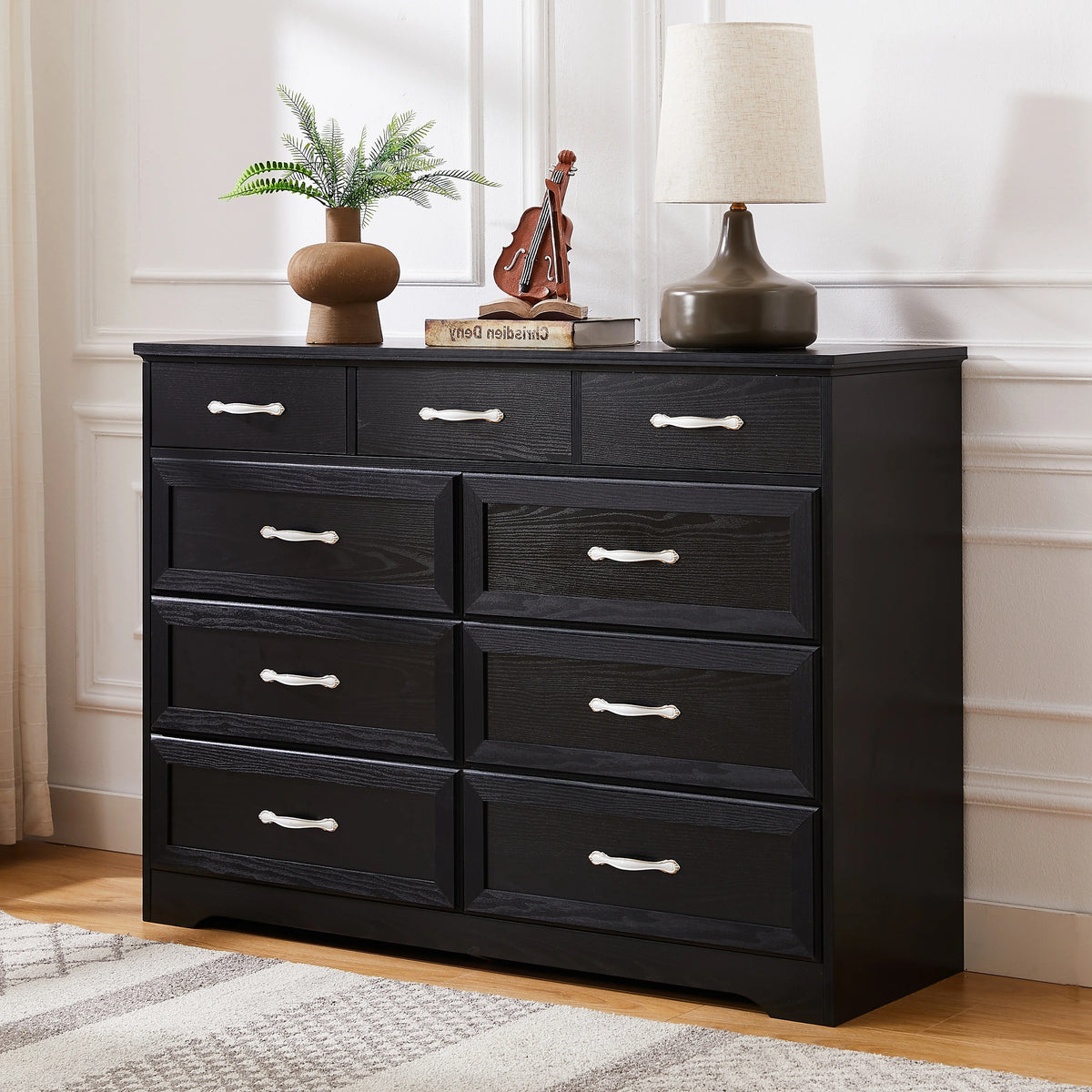 Black 9 Drawer Wood Dresser L3086