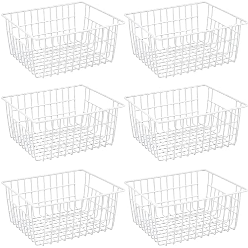15.2" Black Metal Wire Storage Baskets 6 Pack with Handles V4817