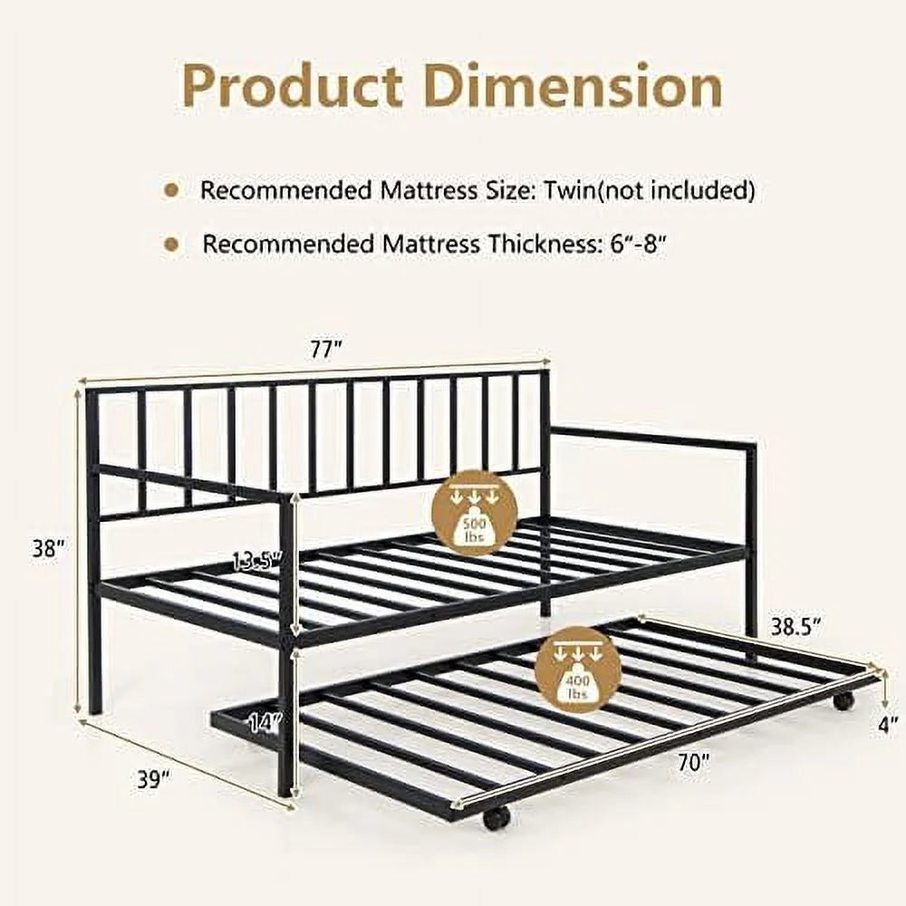 Black Metal Twin Daybed Frame with Slat Support and Guardrails F97754