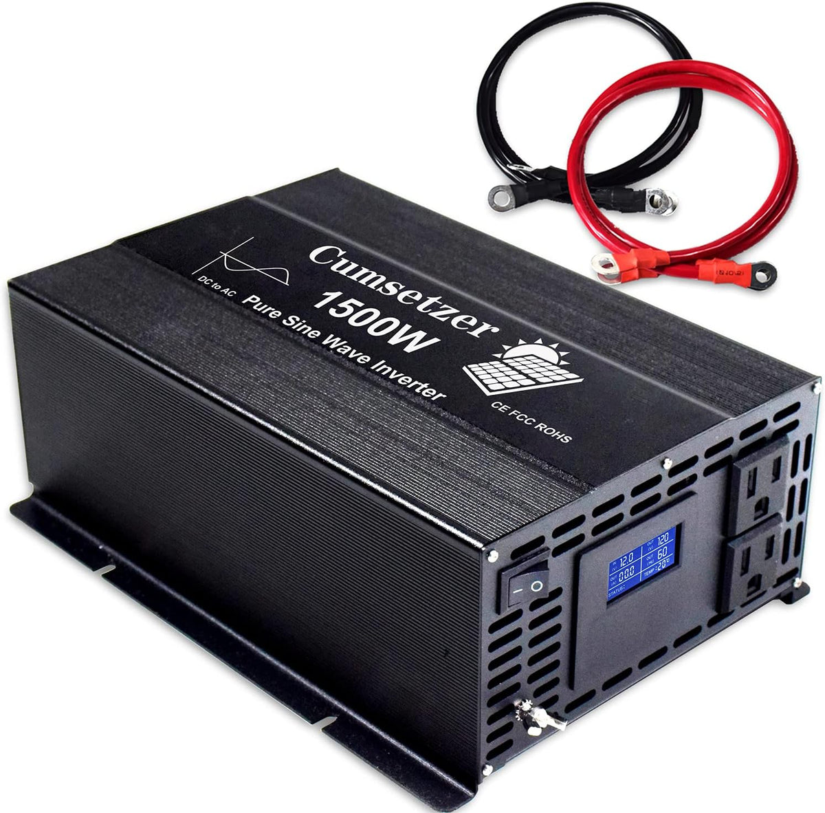 1500w 12v Pure Sine Wave Power Inverter DC to AC 110v 120v with Dual US Outlet and LCD Display U397
