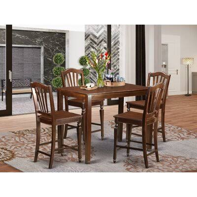 Counter Height Rubberwood Solid Wood Dining Set 5 Pieces F62756