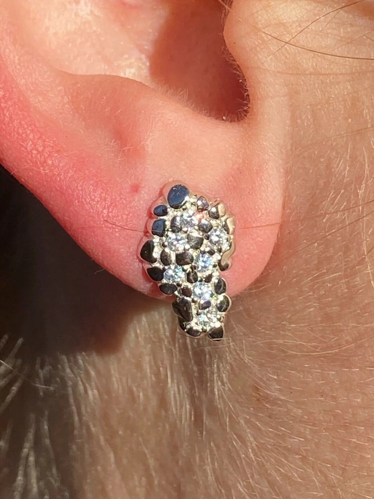 Mens 925 Sterling Silver CZ Stud Earrings P1302