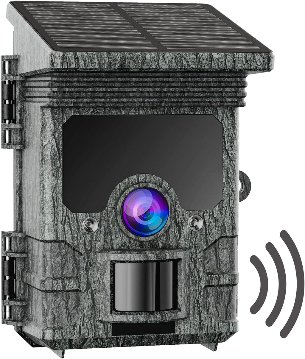 Solar Powered Trail Camera WiFi 2K 24MP Bluetooth Game Camera with Night Vision IP66 Waterproof Gray J902640