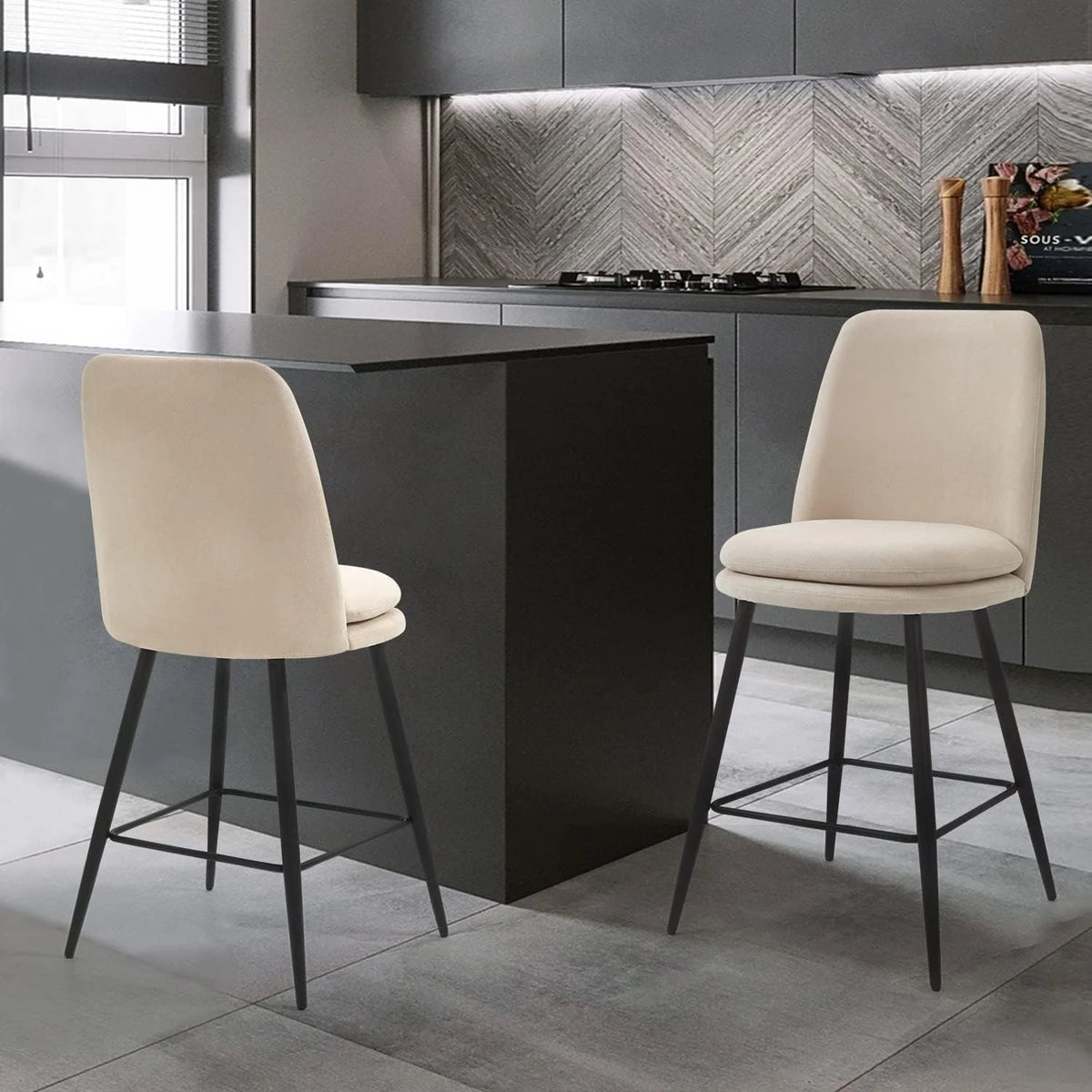 26'' Counter Height Bar Stools Set of 2 Beige E9629