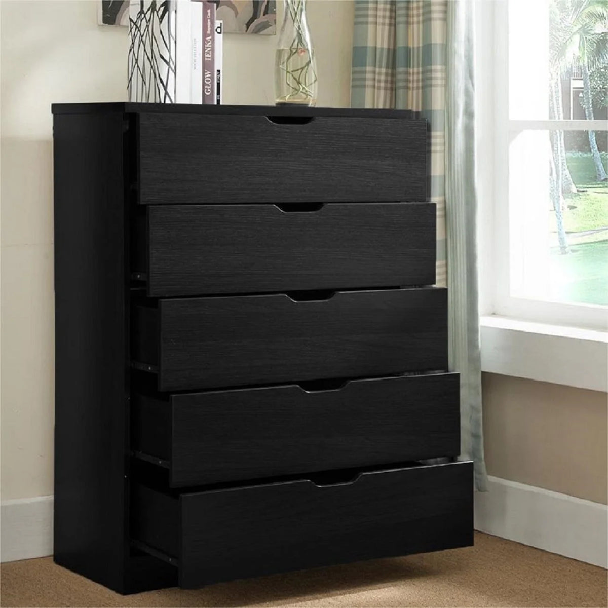 Brown 5 Drawer Wood Dresser J309