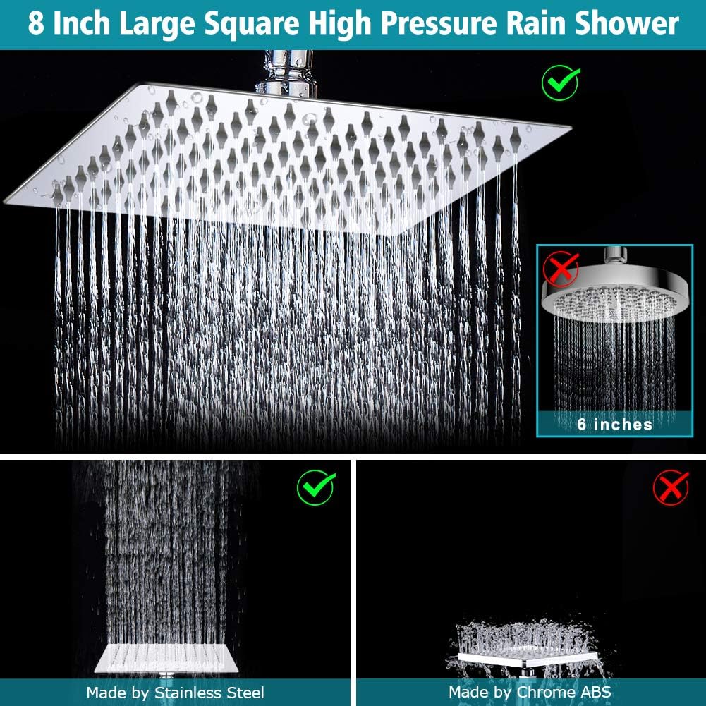 Chrome Stainless Steel Rainfall Shower Head Combo with Extension Arm, Holder, Hose, 4 Hooks, Pack of 2 T12472