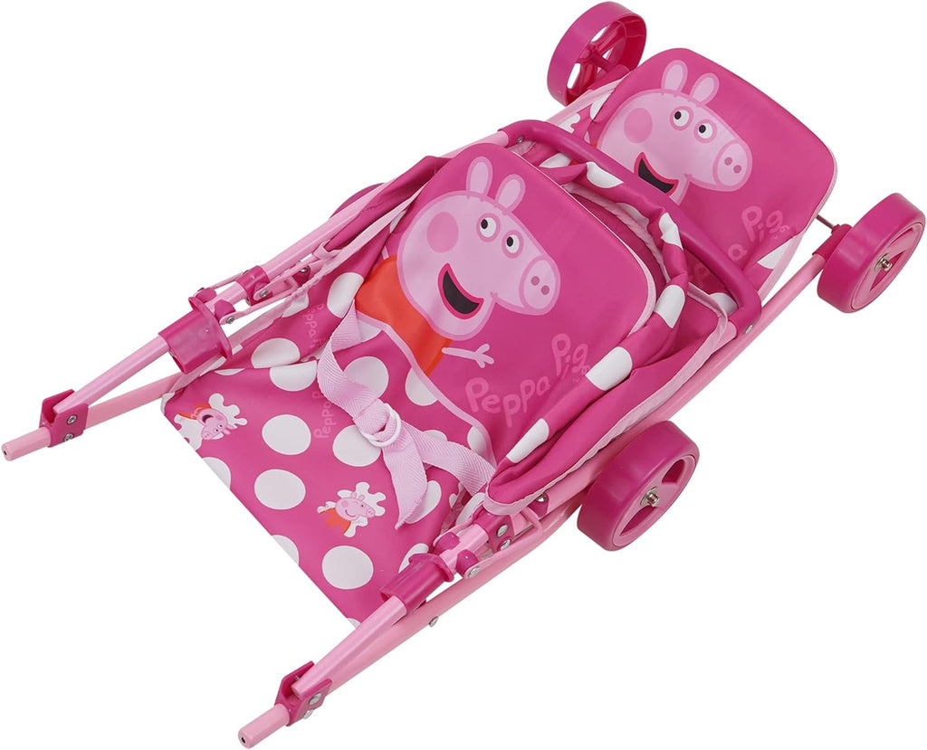 Pink & White Dots Doll Twin Stroller E8299