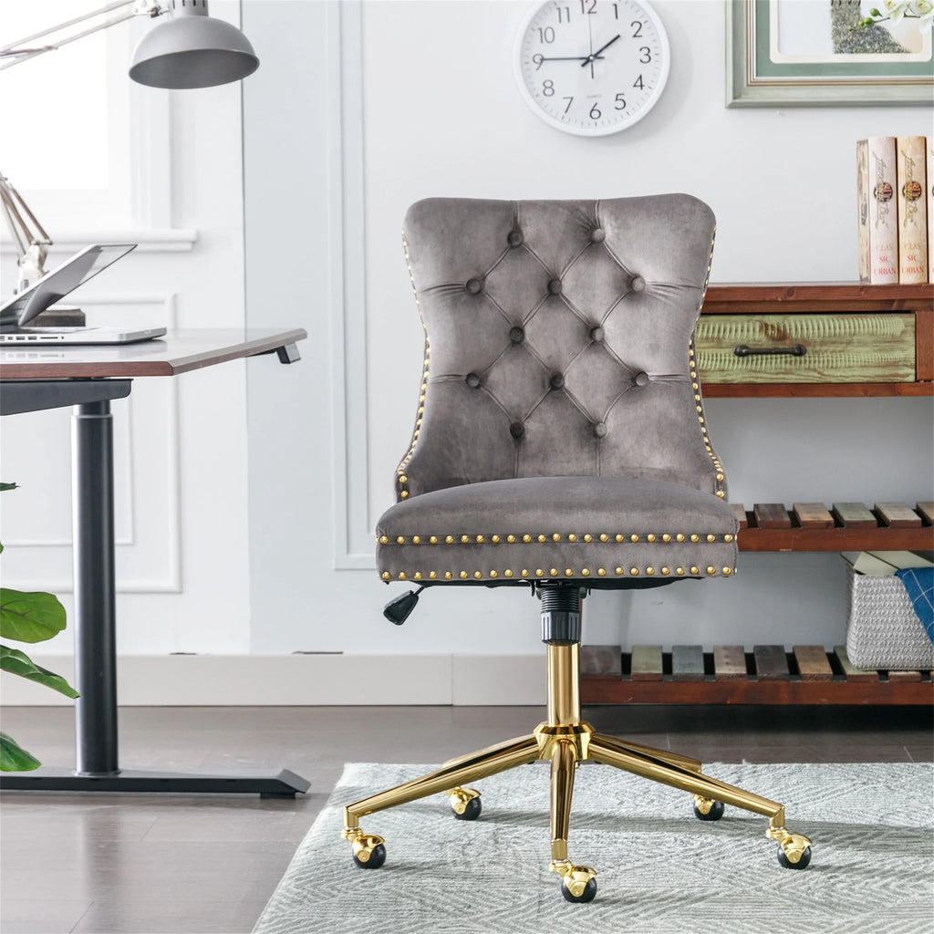 Grey Velvet Adjustable Home Office Chair Y340735