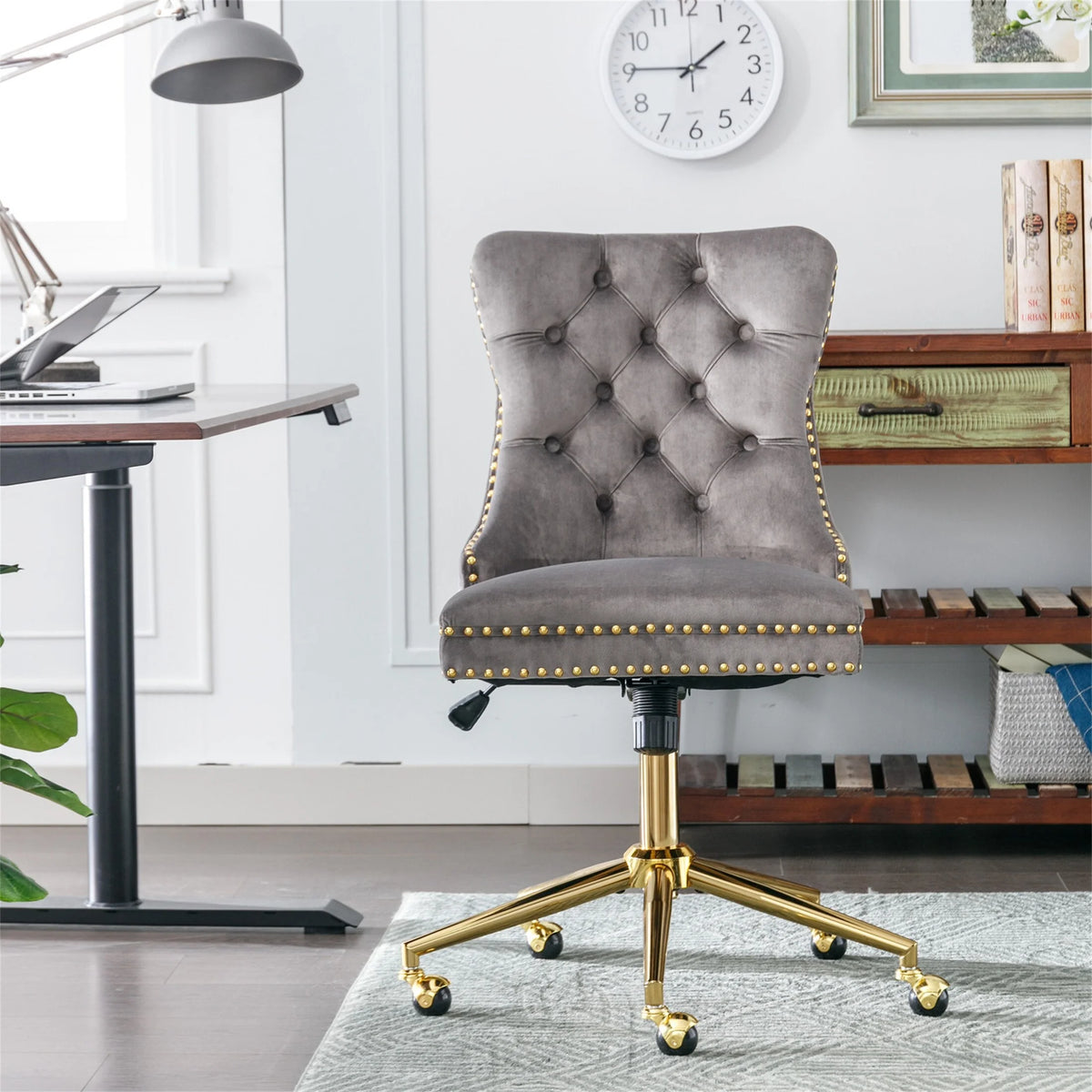 Grey Velvet Adjustable Home Office Chair Y340735