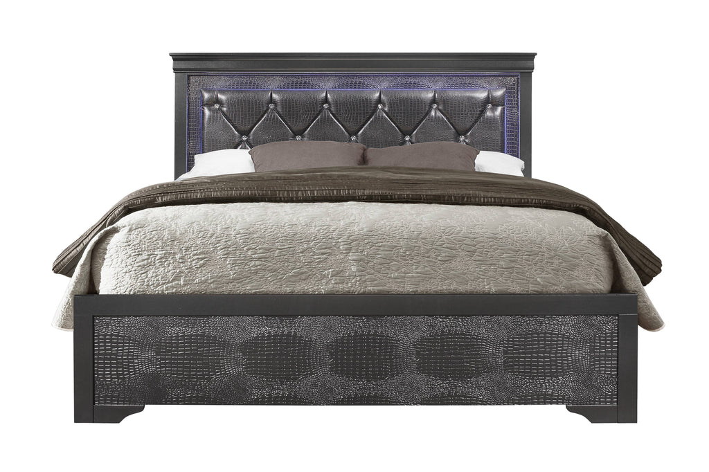Metallic Grey Full Bed with LED Light K47556