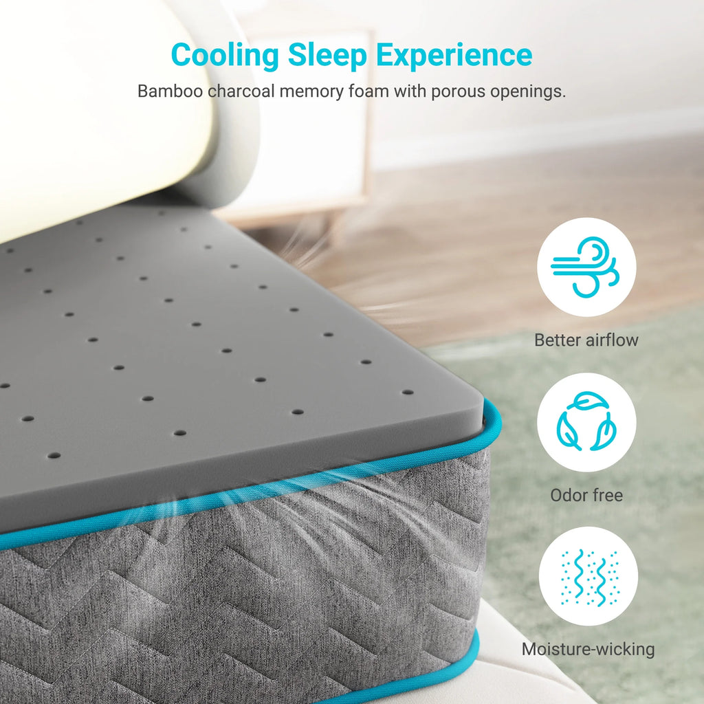 Full Size 10 inch Bamboo Charcoal Memory Foam Hybrid Mattress I374114