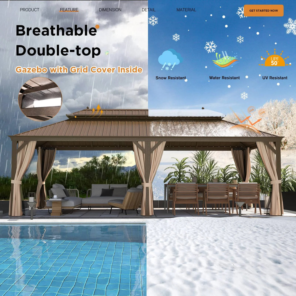 12' X 24' Hardtop Galvanized Steel Aluminum Gazebo with Curtain and Netting G2516