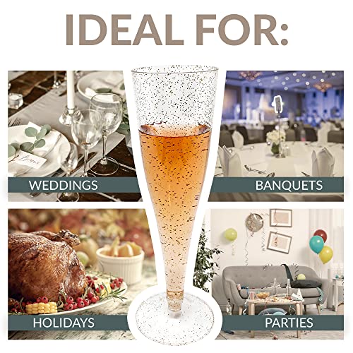 100 Pack 4.5 oz Gold Glitter Plastic Champagne Flutes Y988