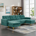 Green L-Shape Convertible Sectional Sofa with Movable Ottoman O577825
