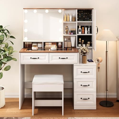Black Vanity Desk with Mirror and Lights S6719