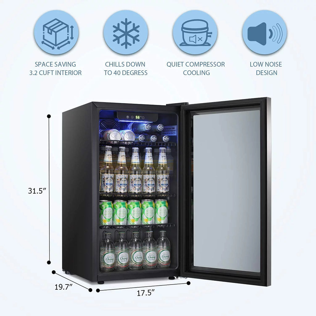 3.2Cu.ft 120 Can Glass Door Beverage Refrigerator Cooler D7436