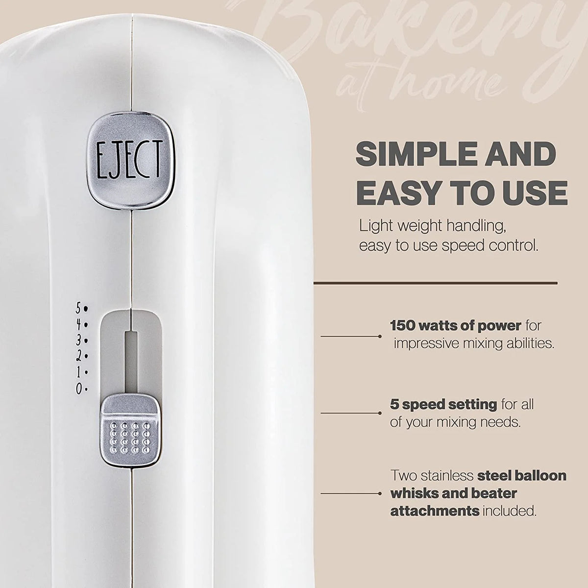 Electric Hand Mixer with Beaters and Whisk X1846