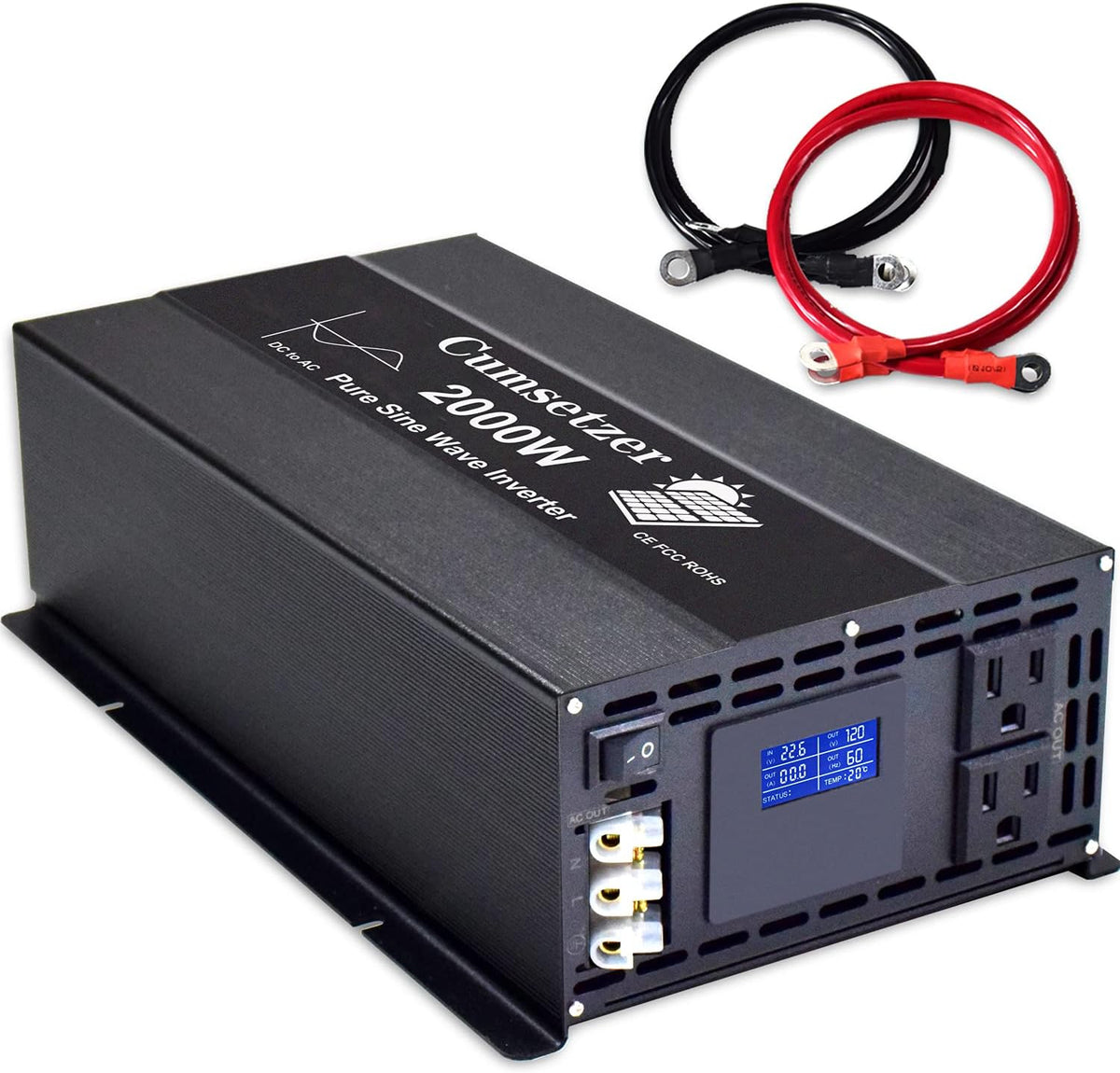 1500w 12v Pure Sine Wave Power Inverter DC to AC 110v 120v with Dual US Outlet and LCD Display U397