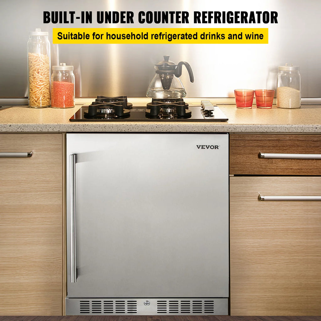 24'' Built-in Beverage Cooler 5.5 cu.ft. Reversible Door 142 Can Black & Silver A953