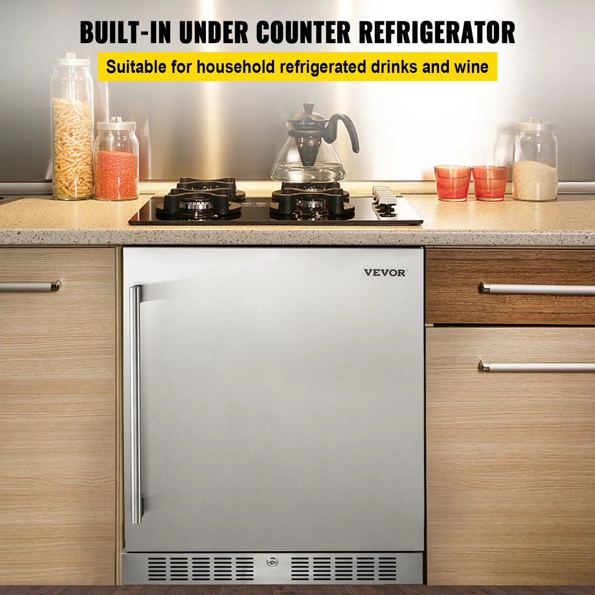 24'' Built-in Beverage Cooler 5.5 cu.ft. Reversible Door 142 Can Black & Silver A953