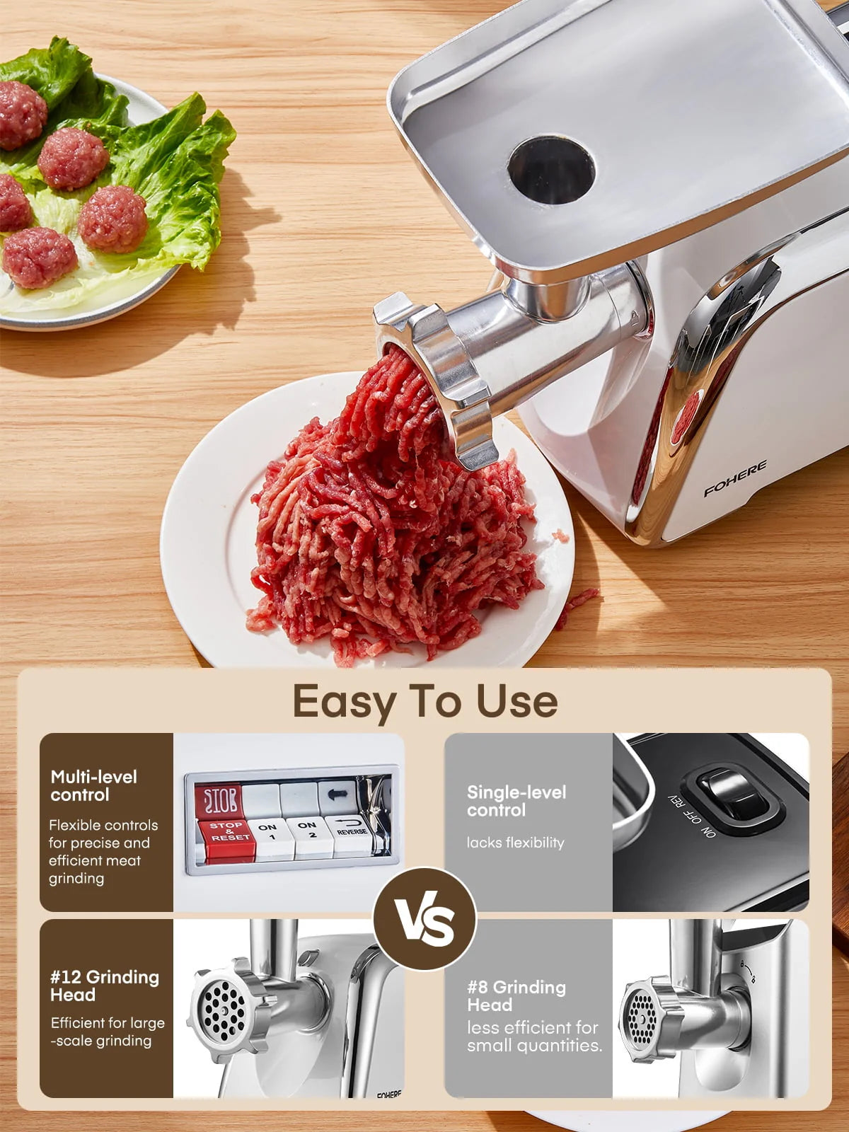 Electric Meat Grinder 3000W with 4 Stainless Steel Grinding Plates J9580