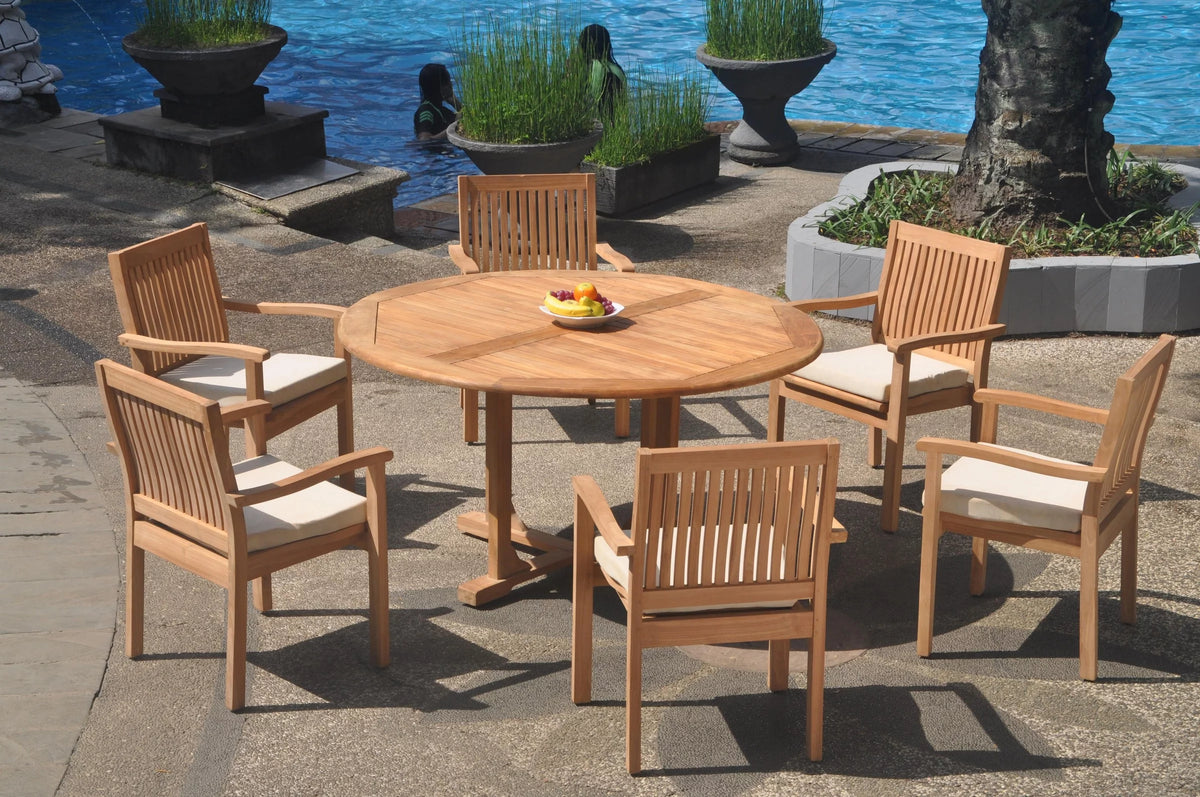 Grade-A Teak 7 Pc Dining Set with 6 Stacking Arm Chairs T327923