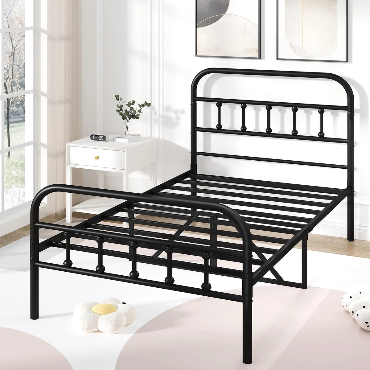 Full Size Metal Platform Bed Frame with Headboard C26102
