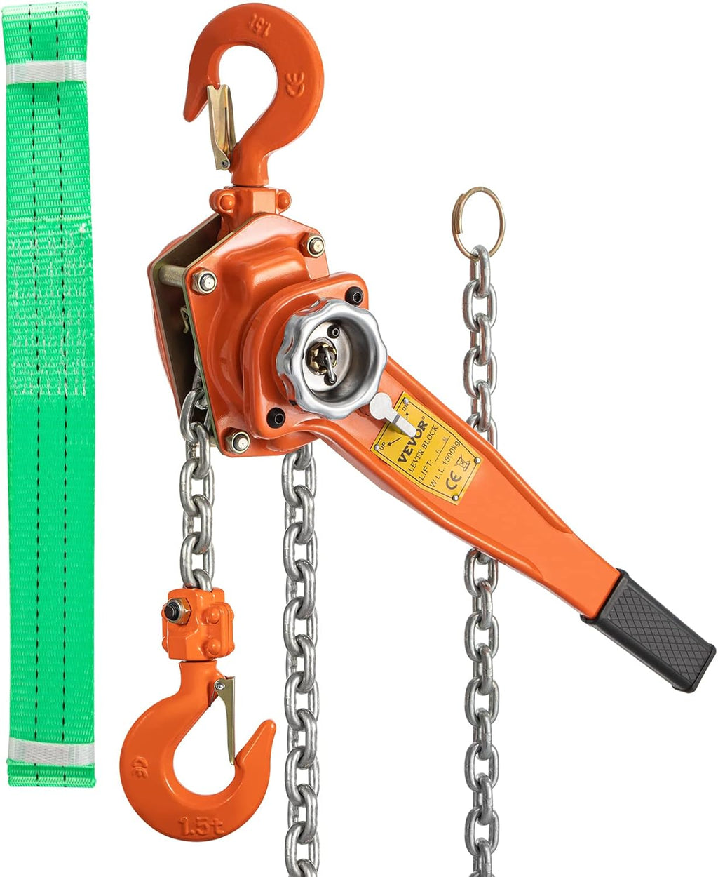 1.5Ton 3300lbs Capacity Ratchet Puller with 20FT Lifting Height, 2 Heavy Duty Steel Hooks C20134