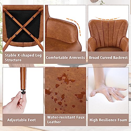 Brown PU Leather Armchair with Metal Legs J691