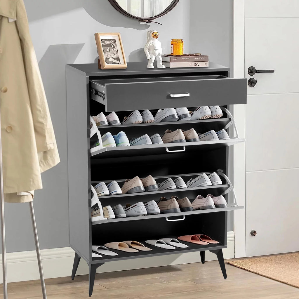 Gray 2 Flip Drawers Shoe Cabinet D353