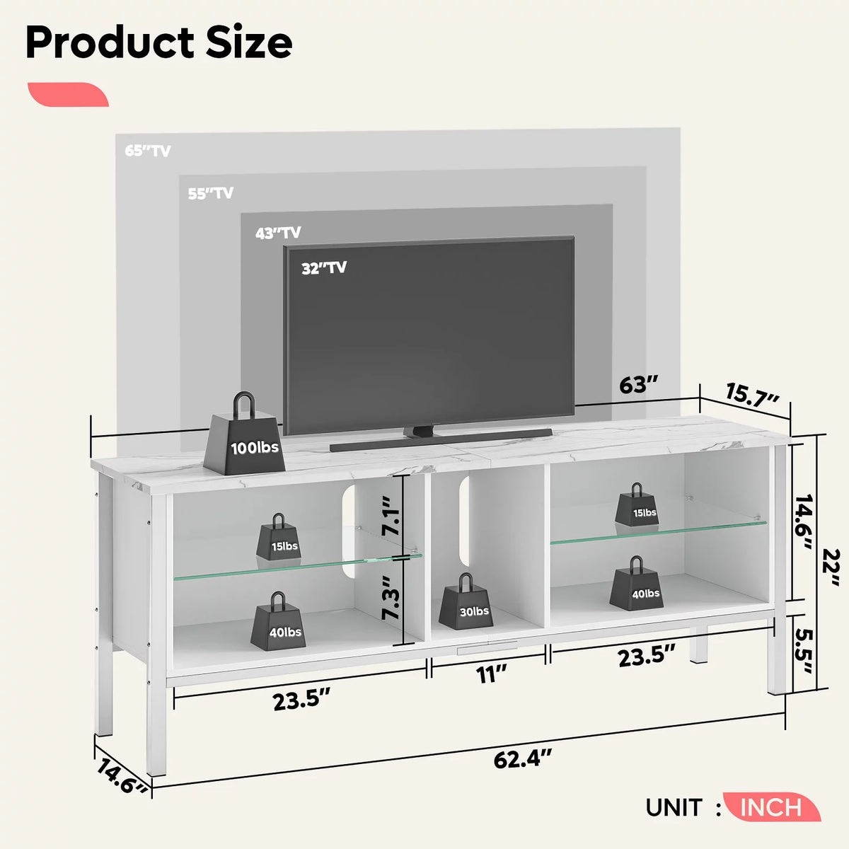 Black Marble TV Stand with Storage Cabinet U795