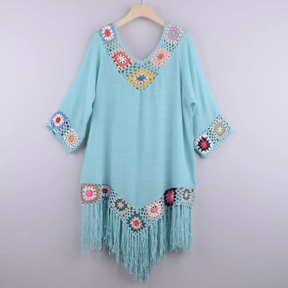 Crochet Knit Tassel Beach Cover Up Dress B1995