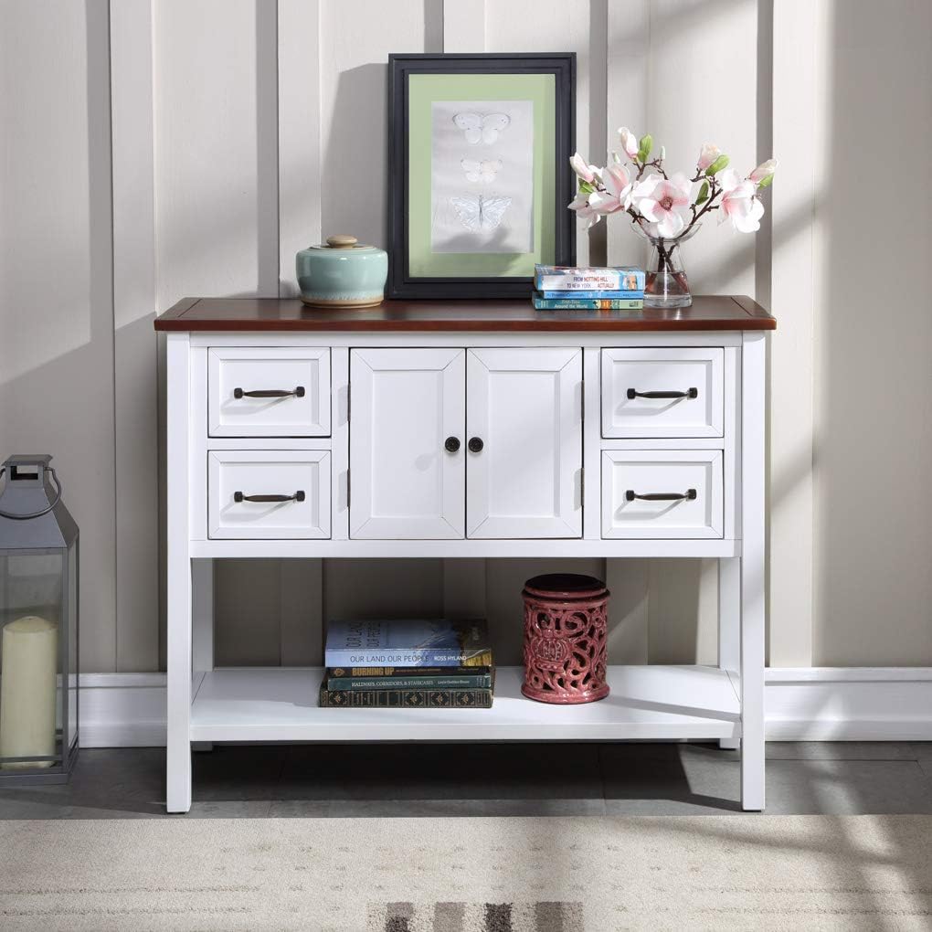 43 Inch Light Blue Console Table with Doors Drawers and Open Shelf O2226